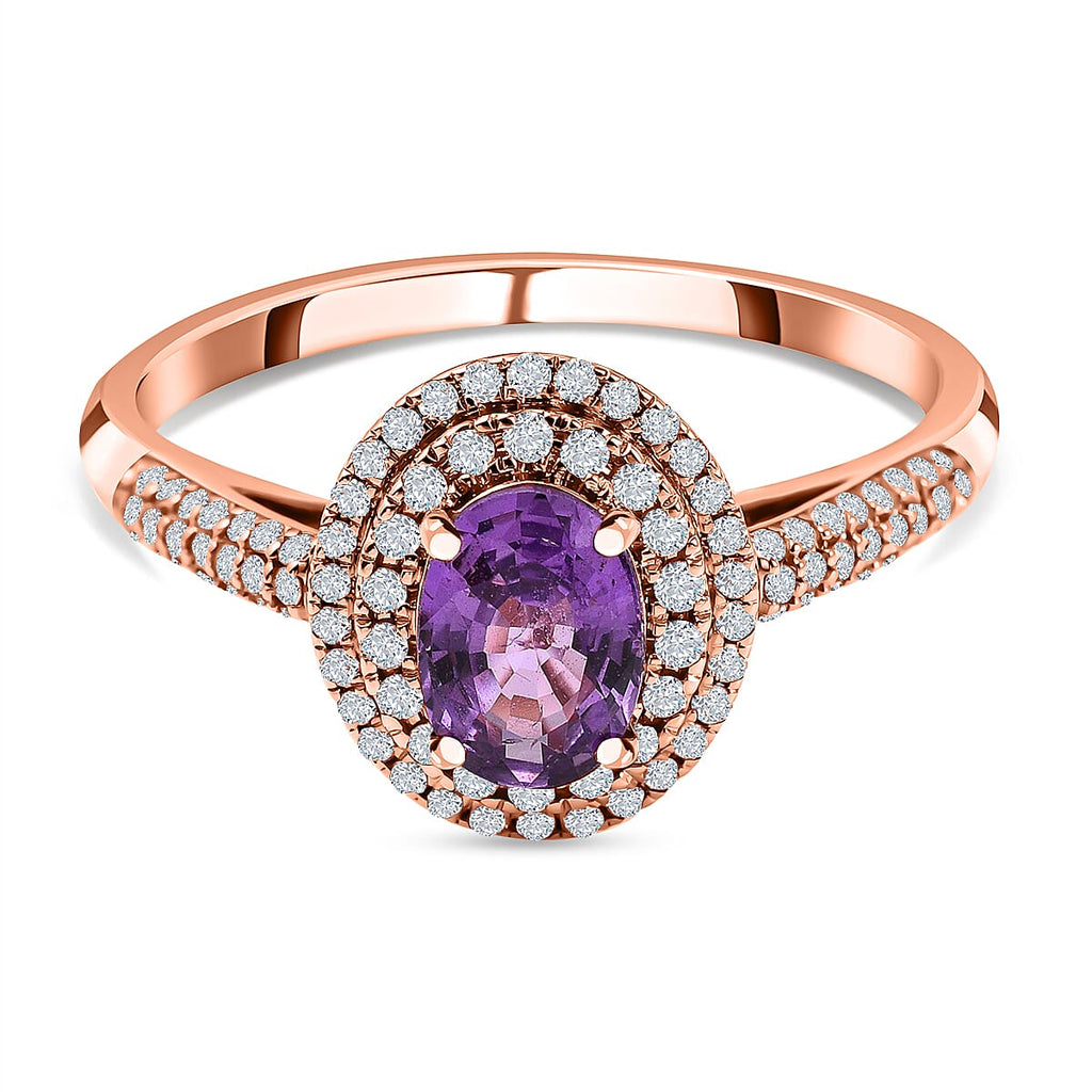 18K Rose Gold  AAA  Natural  Purple Sapphire ,  White Diamond  SI Ring 1.40 ct,  Gold Wt. 3.83 Gms  1.400  Ct.