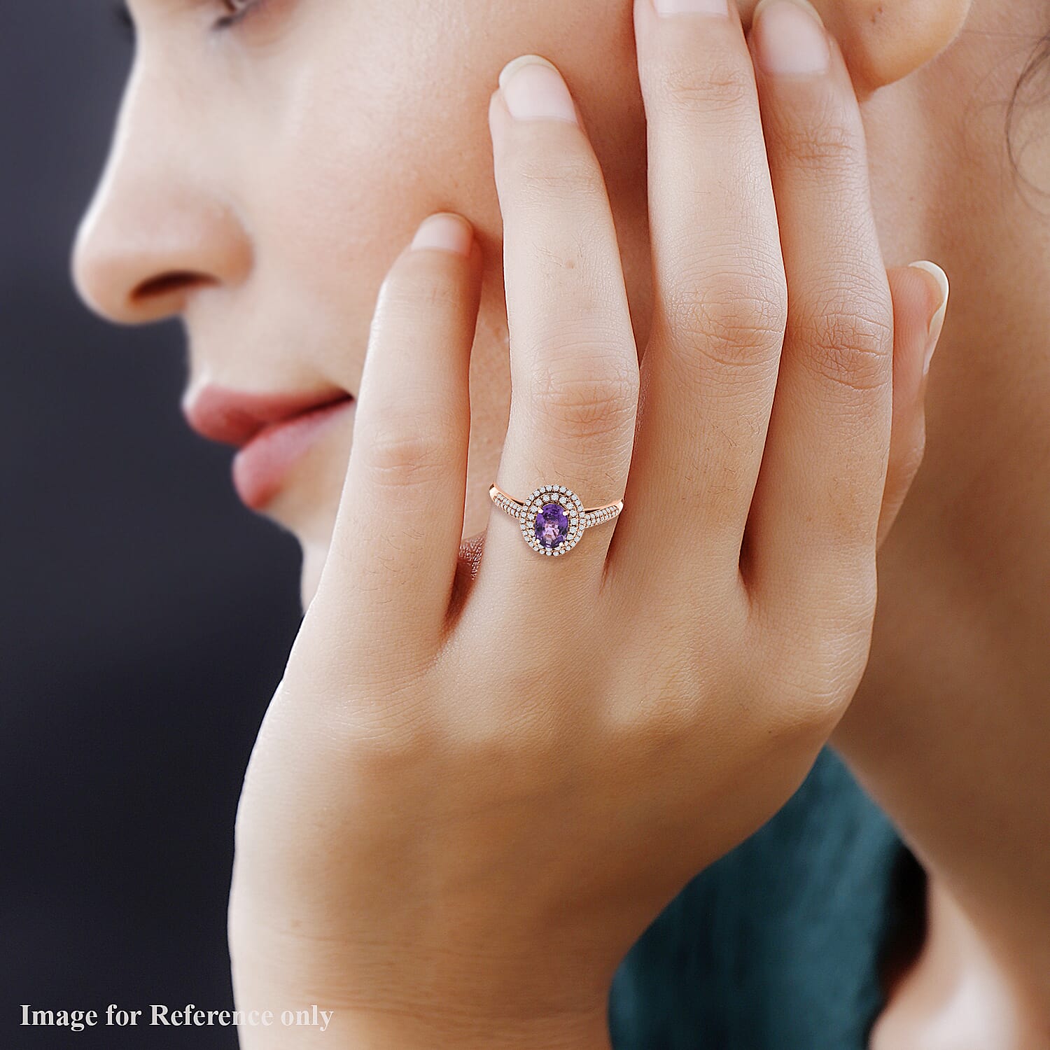 18K Rose Gold A Purple Sapphire, White Diamond SI Double Halo Ring, Gold Wt. 3.83 Gms  1.400  Ct. 7779220 2