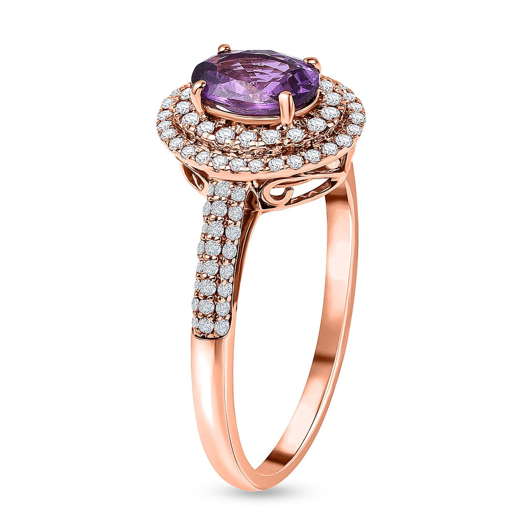 18K Rose Gold  AAA  Natural  Purple Sapphire ,  White Diamond  SI Ring 1.40 ct,  Gold Wt. 3.83 Gms  1.400  Ct.