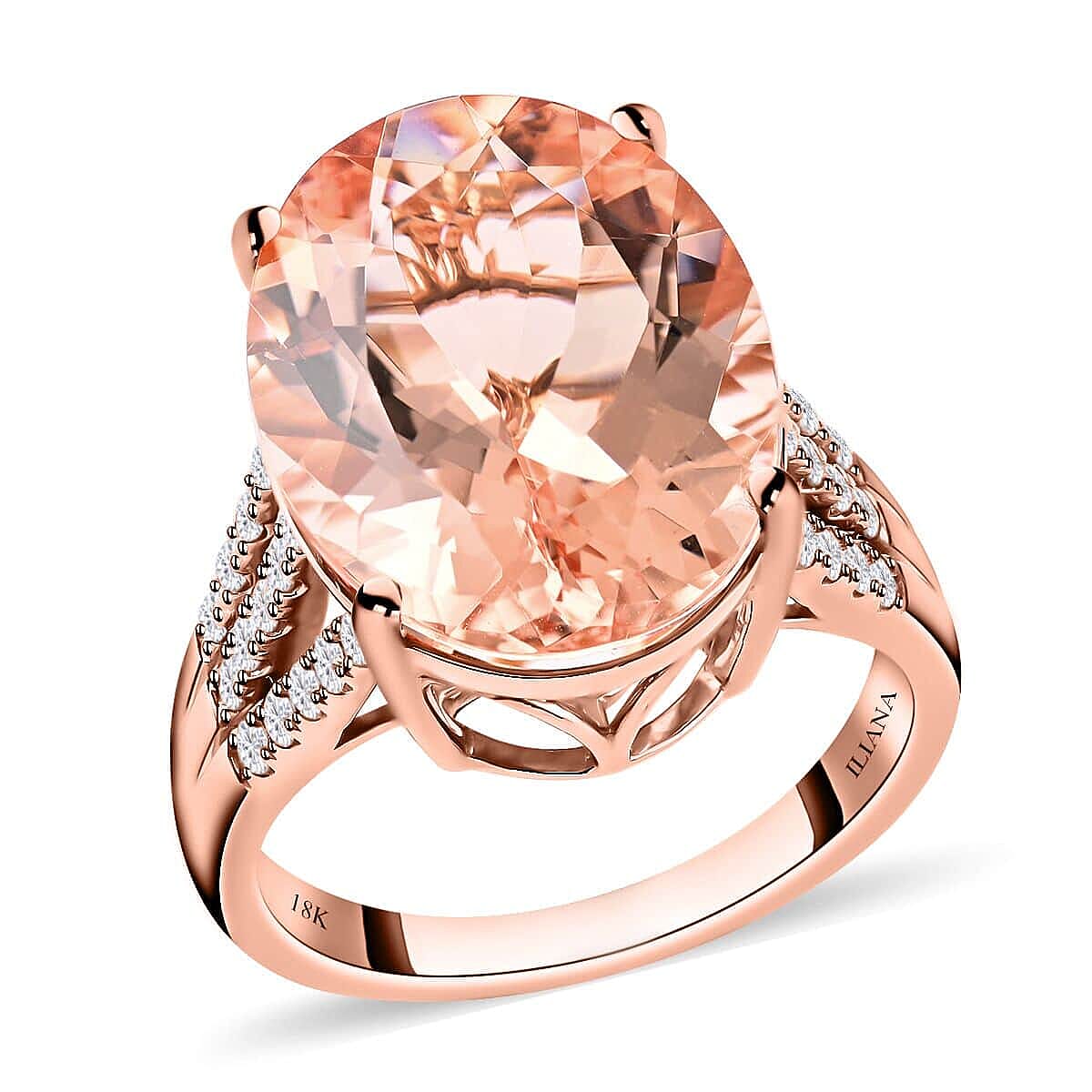 Iliana Appraised AAA Marropino Morganite and Diamond Solitaire Ring in 18K Rose Gold, AGI Certified 7200070 0