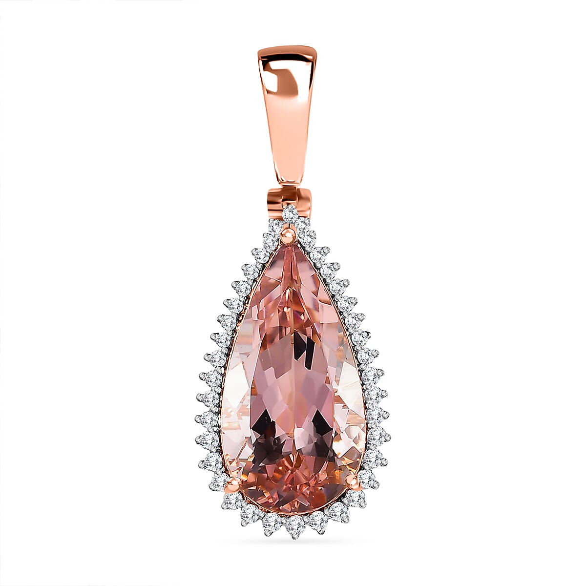 ILIANA 18K Rose Gold 7.68 Ct AAA Morganite and White Diamond SI GH Halo Pendant 7623299 0
