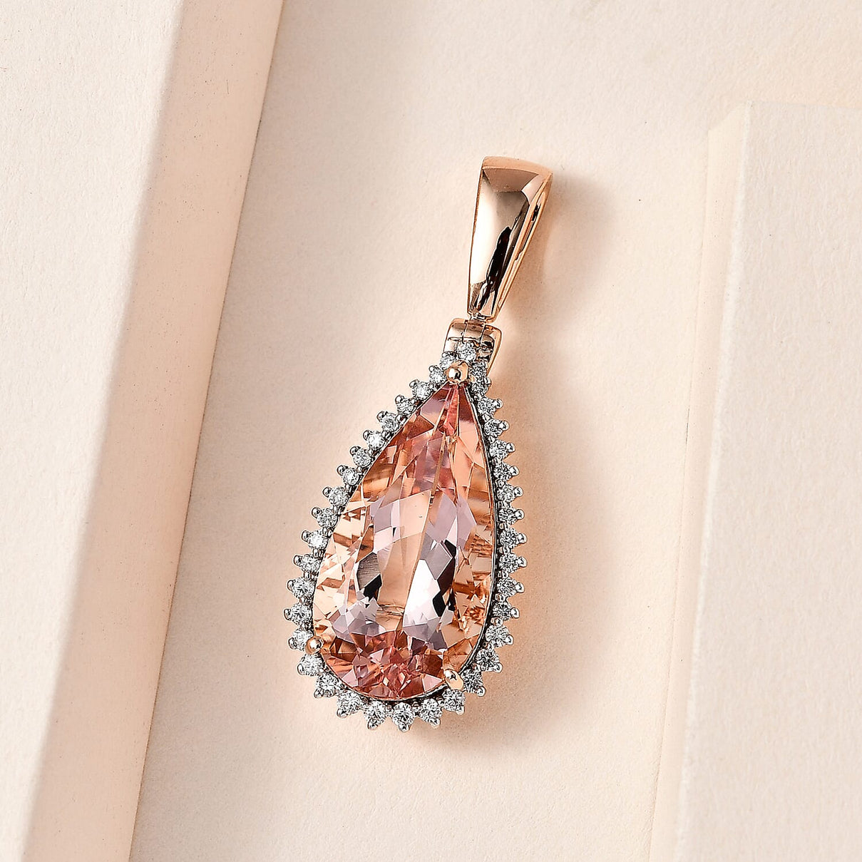 ILIANA 18K Rose Gold 7.68 Ct AAA Morganite and White Diamond SI GH Halo Pendant 7623299 2