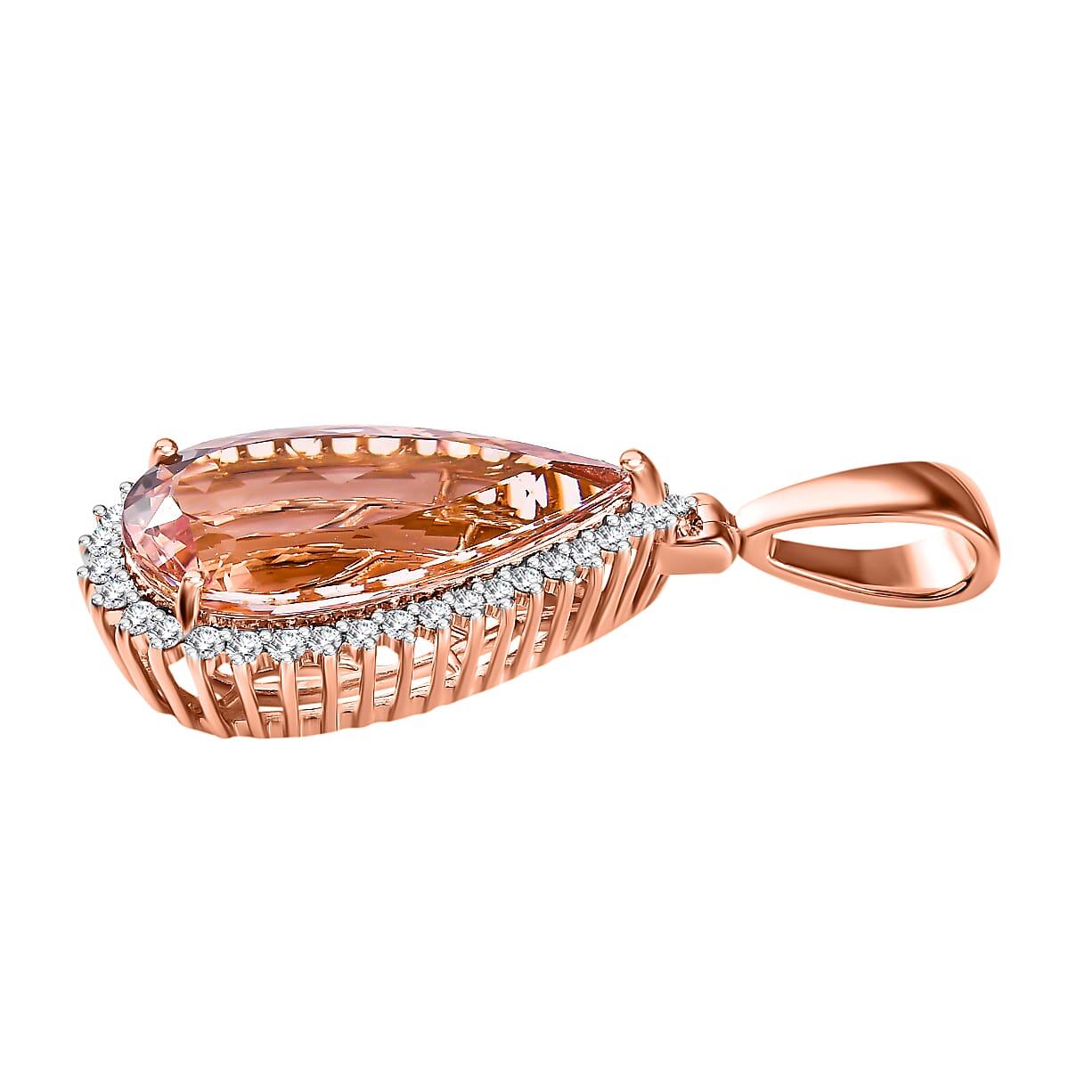 ILIANA 18K Rose Gold 7.68 Ct AAA Morganite and White Diamond SI GH Halo Pendant 7623299 3