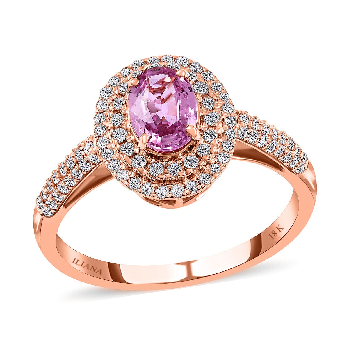18K Rose Gold  AAA   Pink Sapphire ,  White Diamond  SI Solitaire Ring 1.40 ct,  Gold Wt. 3.58 Gms  1.400  Ct. 7079191 0