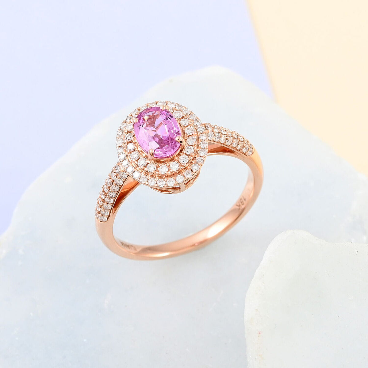 18K Rose Gold  AAA   Pink Sapphire ,  White Diamond  SI Solitaire Ring 1.40 ct,  Gold Wt. 3.58 Gms  1.400  Ct. 7079191 2