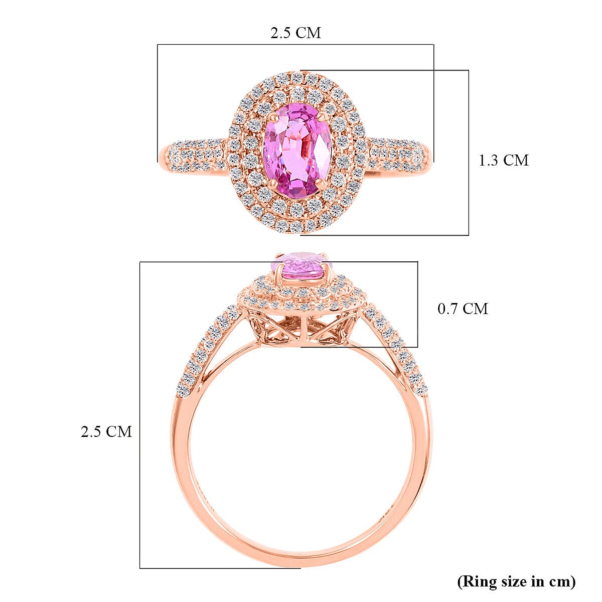 18K Rose Gold  AAA   Pink Sapphire ,  White Diamond  SI Solitaire Ring 1.40 ct,  Gold Wt. 3.58 Gms  1.400  Ct. 7079191 6
