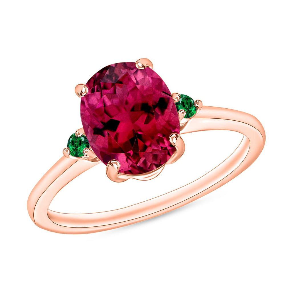 18K Rose Gold  AAA   Rubellite ,  Colombian Emerald  Main Stone With Side Stone Ring 2.50 ct,  Gold Wt. 5.5 Gms  2.500  Ct.