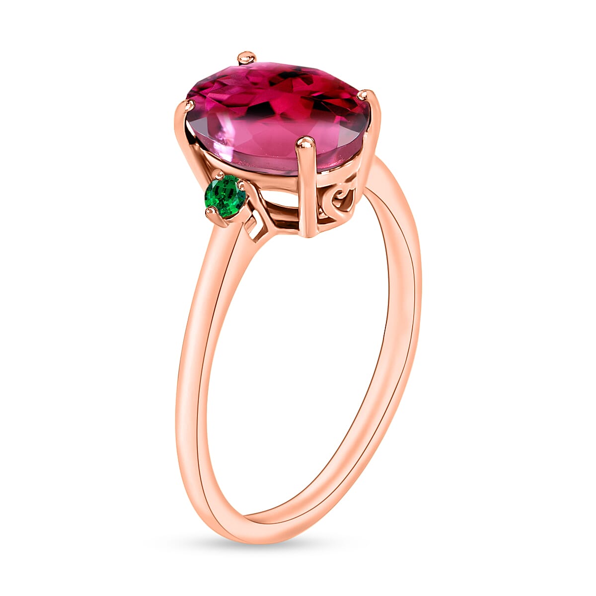 18K Rose Gold AAA Rubellite and Colombian Emerald Classic Solitaire Ring in Gold Wt. 5.5 grams, 2.50 Ct 8005749 2