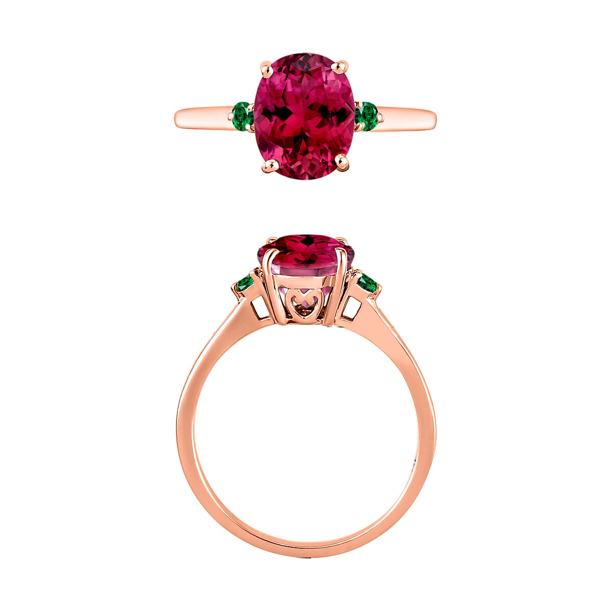 18K Rose Gold AAA Rubellite and Colombian Emerald Classic Solitaire Ring in Gold Wt. 5.5 grams, 2.50 Ct 8005749 3