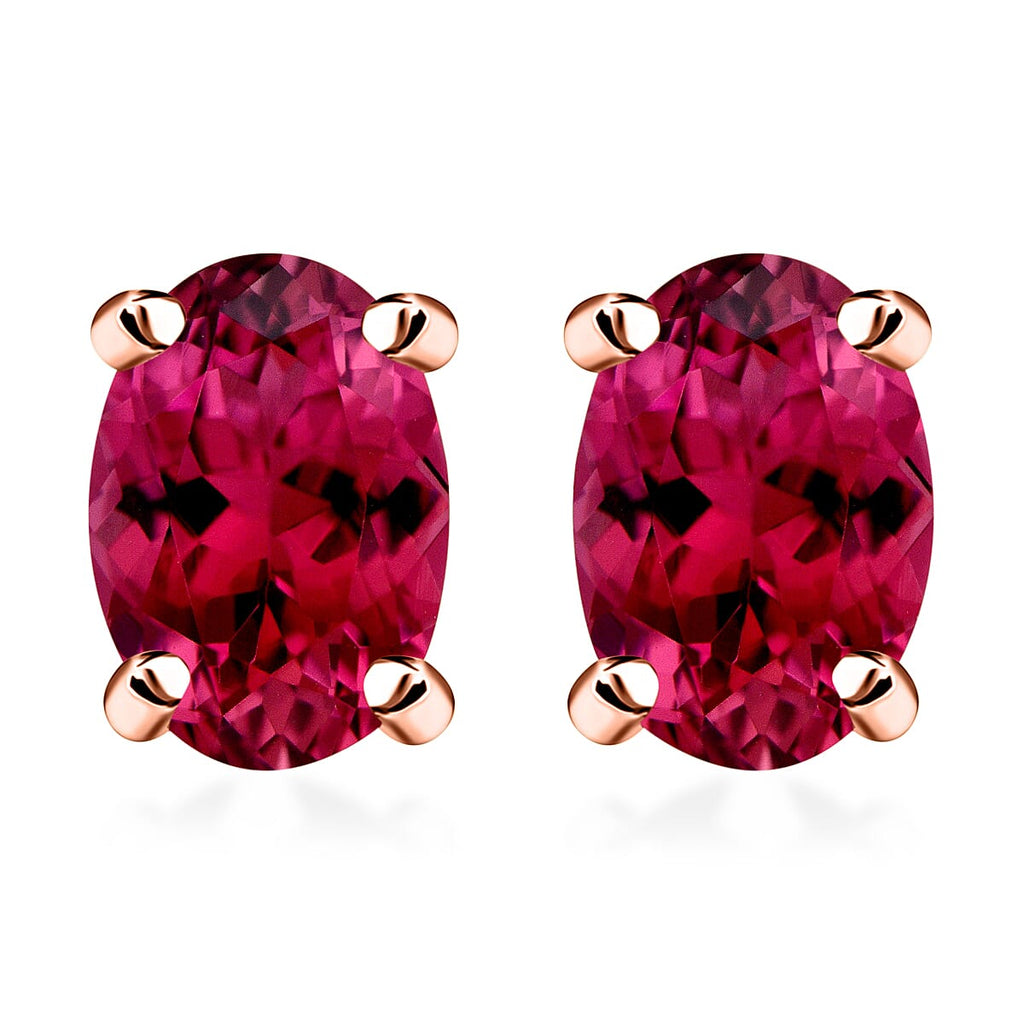 18K Rose Gold  AAA   Rubellite  Solitaire Stud Push Post Earring 1.30 ct,  Gold Wt. 2.5 Gms  1.300  Ct.