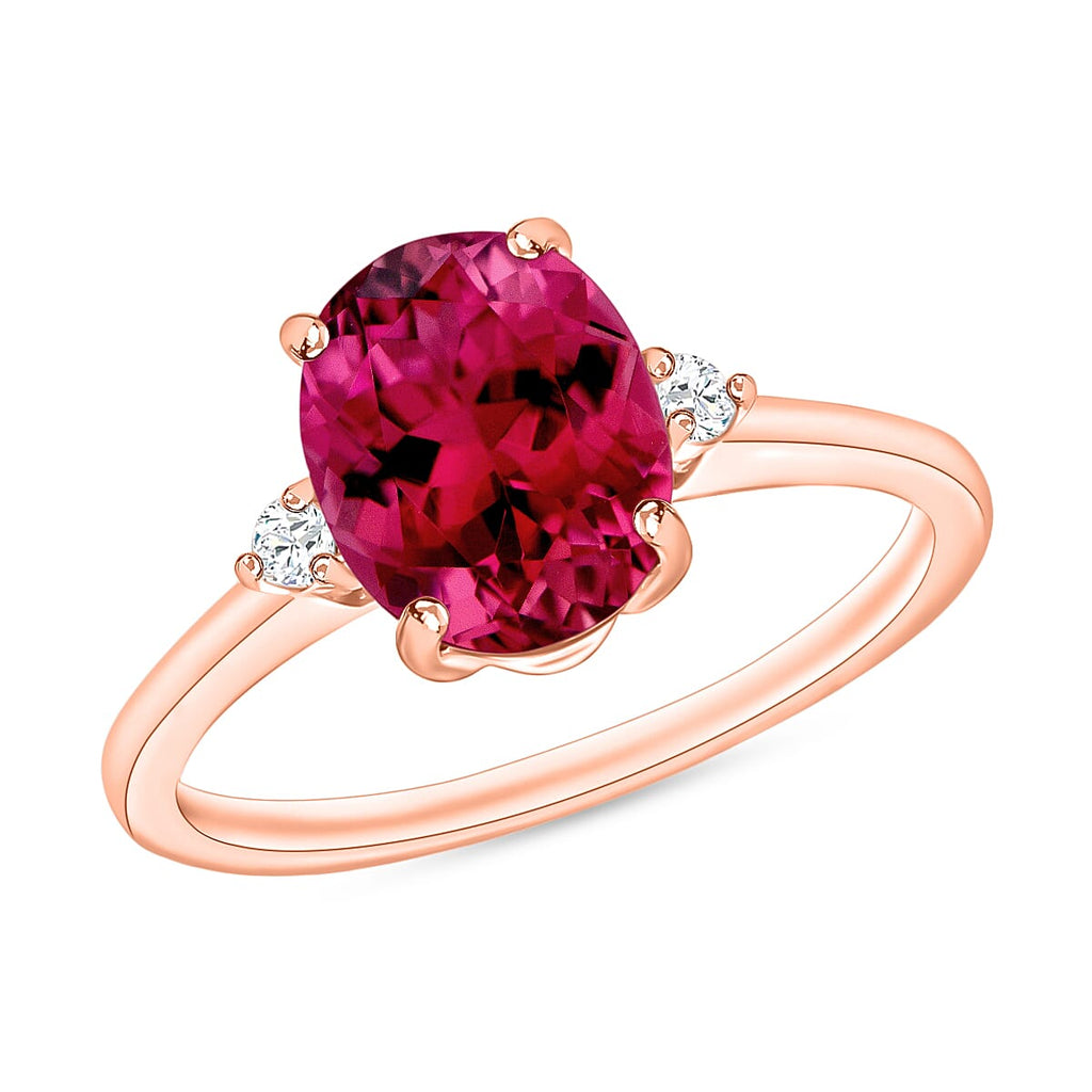 18K Rose Gold  AAA   Rubellite ,  White Diamond  SI Main Stone With Side Stone Ring 2.50 ct,  Gold Wt. 5.5 Gms  2.500  Ct.