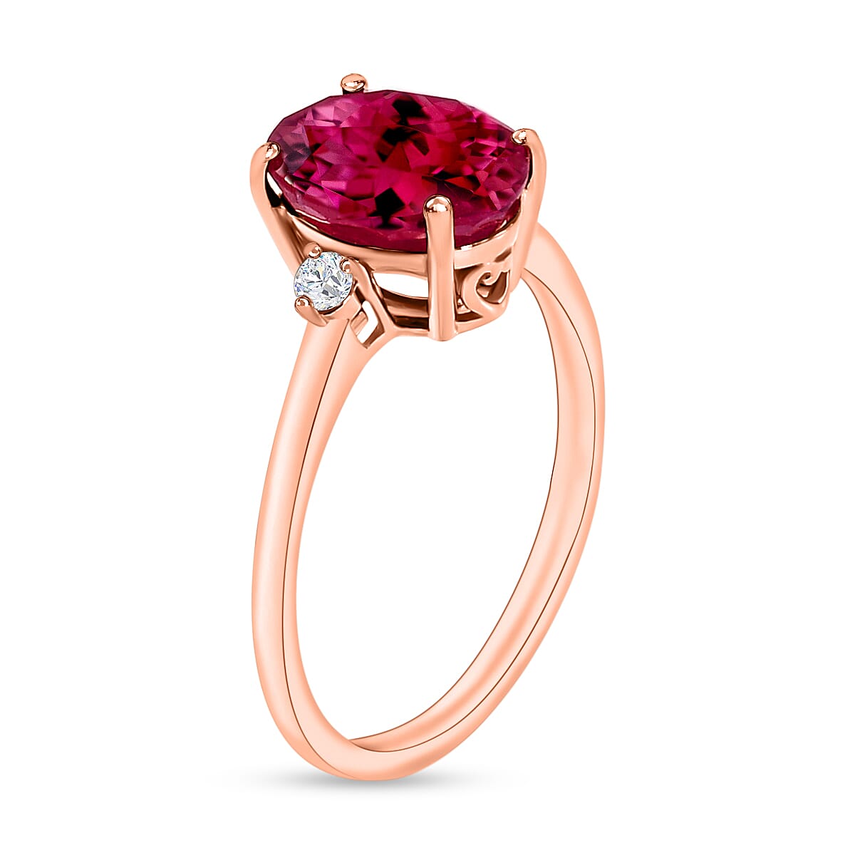18K Rose Gold AAA Rubellite and White Diamond SI Classic Solitaire Ring in Gold Wt. 5.5 grams, 2.50 Ct 8004559 2