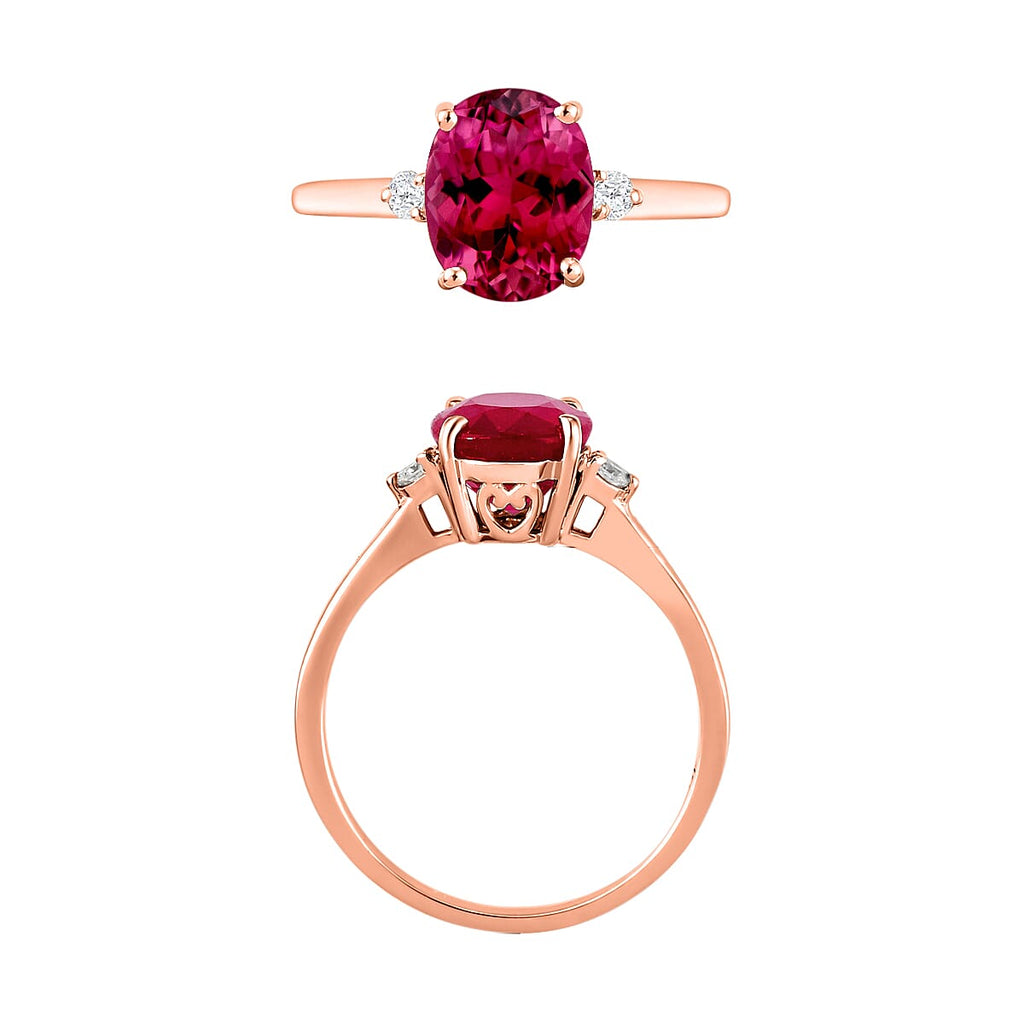 18K Rose Gold  AAA   Rubellite ,  White Diamond  SI Main Stone With Side Stone Ring 2.50 ct,  Gold Wt. 5.5 Gms  2.500  Ct.