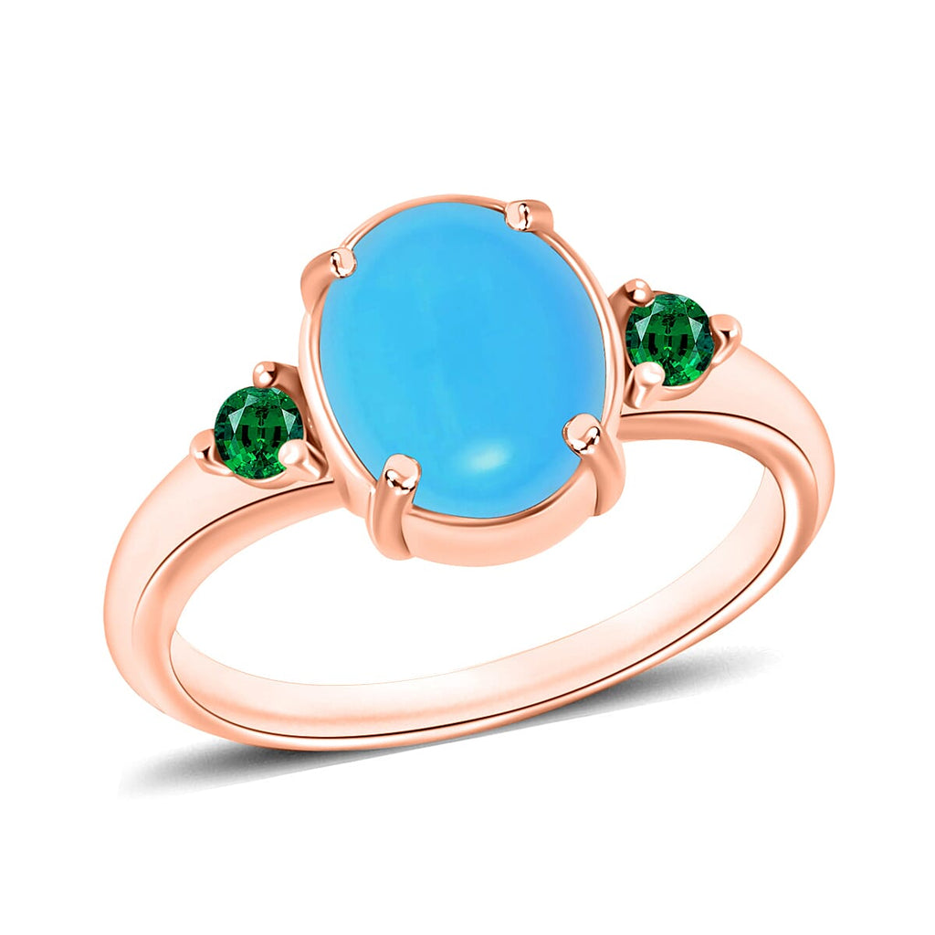 18K Rose Gold  AAA   Sleeping Beauty Turquoise ,  Colombian Emerald  Main Stone With Side Stone Ring 2.49 ct,  Gold Wt. 5.5 Gms  2.490  Ct.