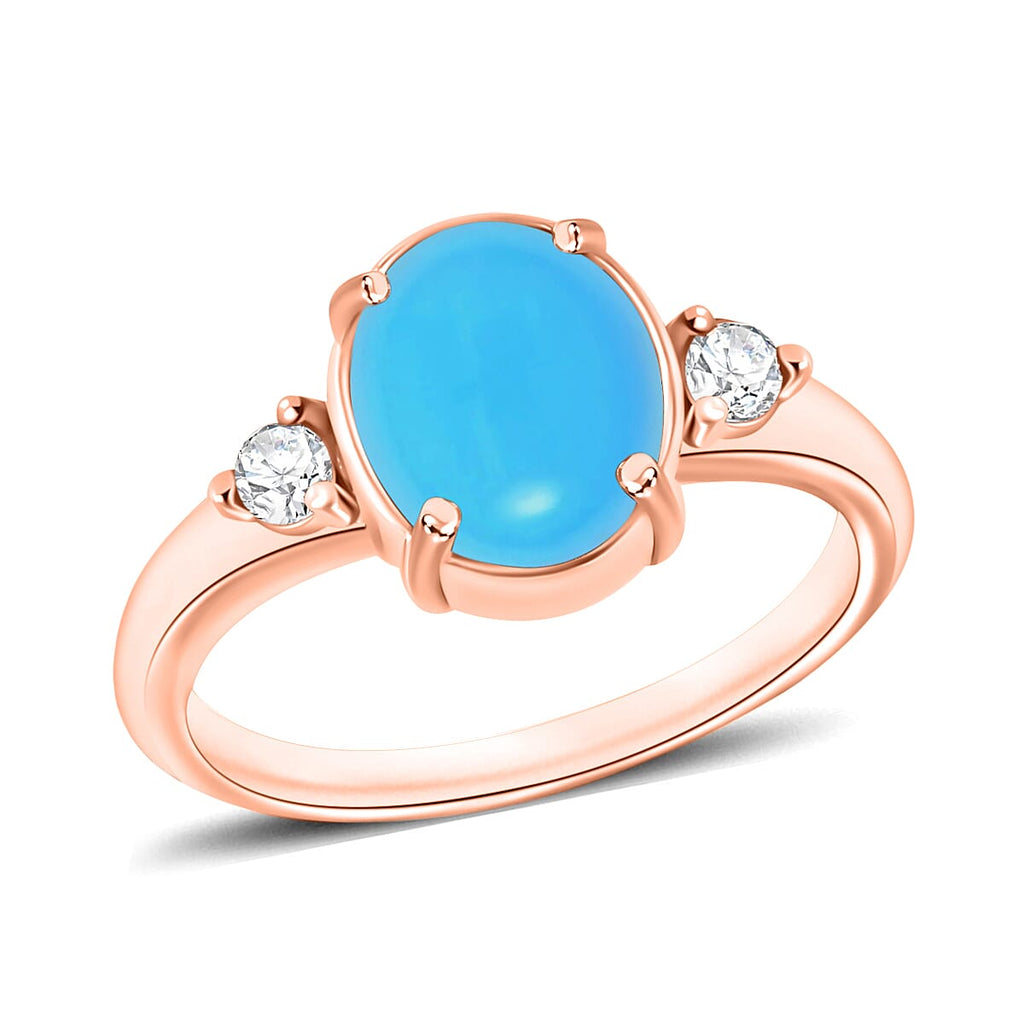 18K Rose Gold  AAA   Sleeping Beauty Turquoise ,  White Diamond  SI Main Stone With Side Stone Ring 2.49 ct,  Gold Wt. 5.5 Gms  2.490  Ct.