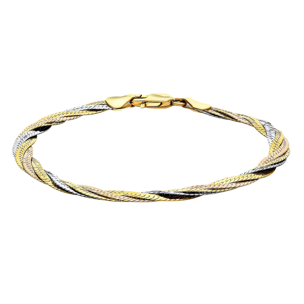 18K Three Colour Gold 4.5mm Plaited Herringbone Bracelet 7.5 Inch 7329496 0
