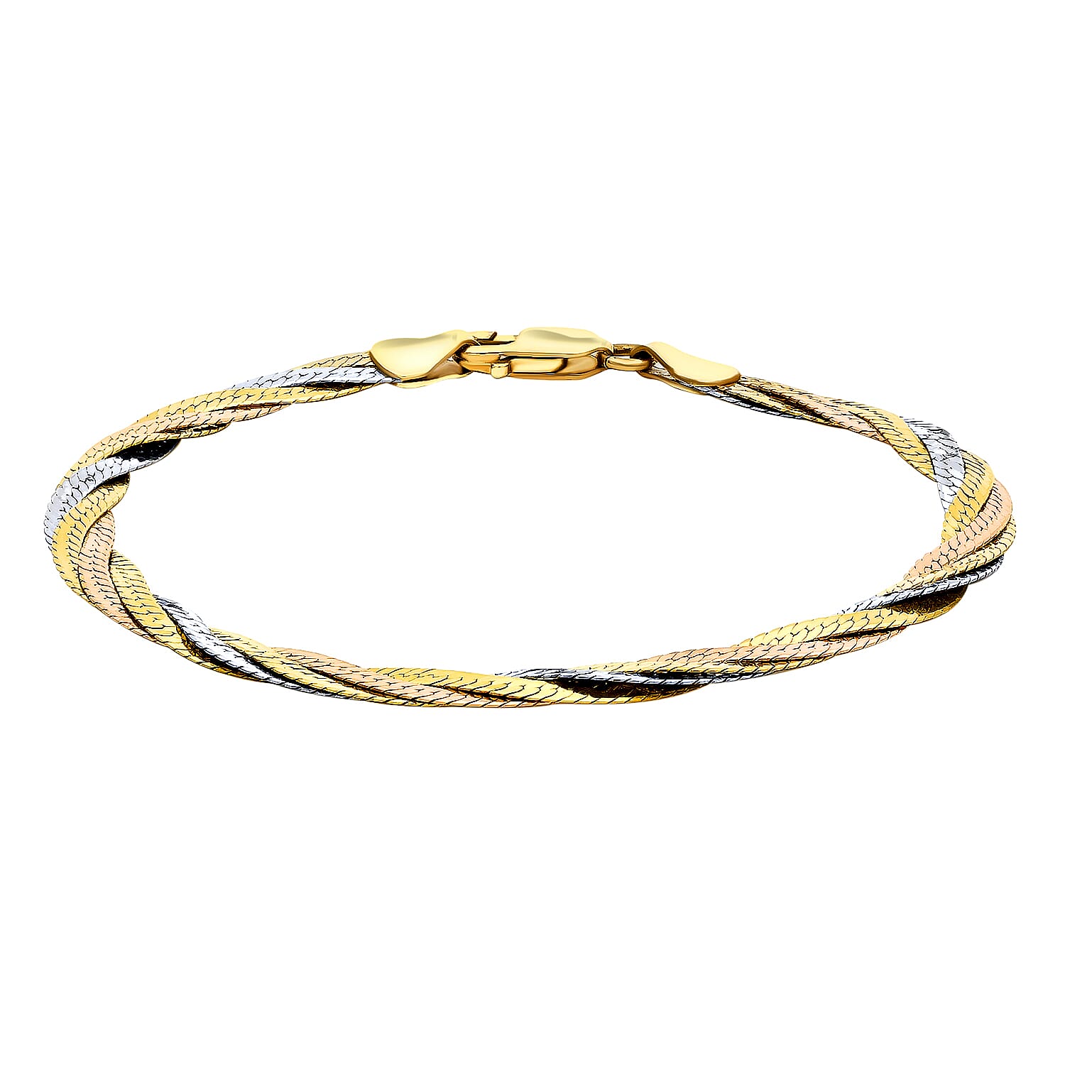 18K Three Colour Gold 4.5mm Plaited Herringbone Bracelet 7.5 Inch 7329496 0