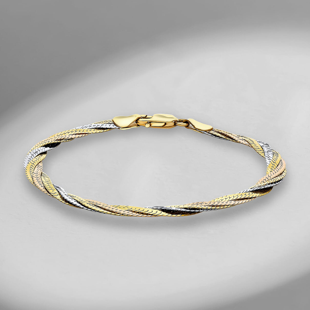 18K Three Colour Gold 4.5mm Plaited Herringbone Bracelet 7.5 Inch 7329496 1