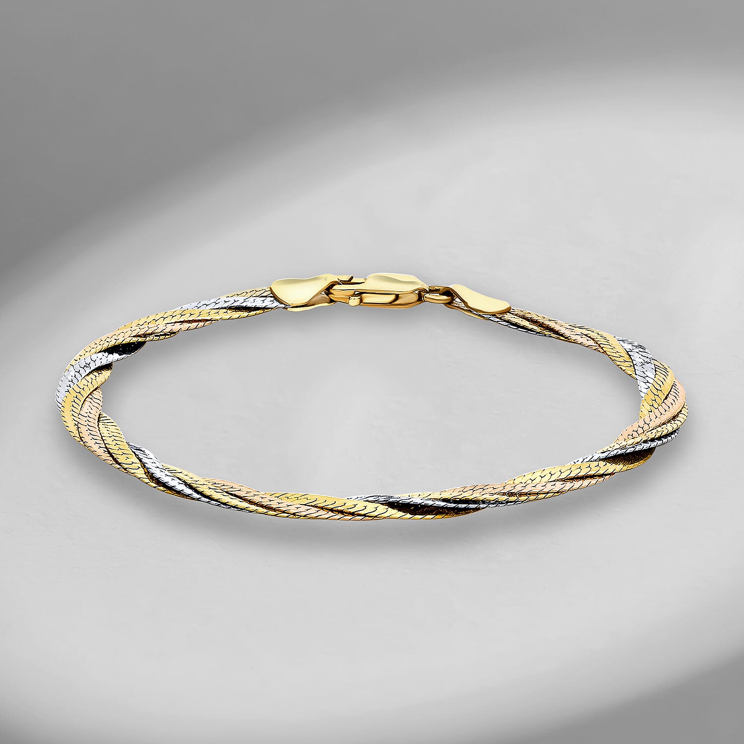18K Three Colour Gold 4.5mm Plaited Herringbone Bracelet 7.5 Inch 7329496 1