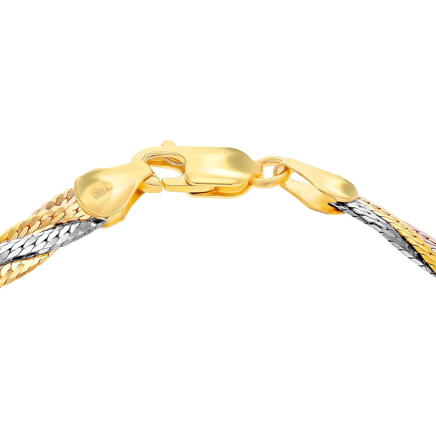 18K Three Colour Gold 4.5mm Plaited Herringbone Bracelet 7.5 Inch 7329496 2