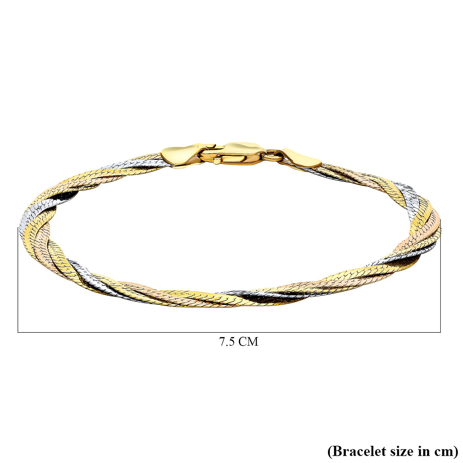 18K Three Colour Gold 4.5mm Plaited Herringbone Bracelet 7.5 Inch 7329496 3