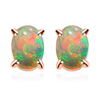 18K Rose Gold   Ethiopian Opal  Solitaire Stud Push Post Earring 1.16 ct,  Gold Wt. 2.5 Gms  1.160  Ct.