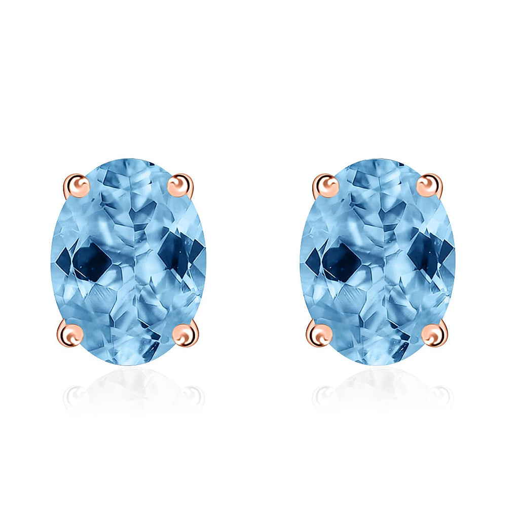 18K Rose Gold   Santamaria Aquamarine  Solitaire Stud Push Post Earring 1.70 ct,  Gold Wt. 2.5 Gms  1.700  Ct.