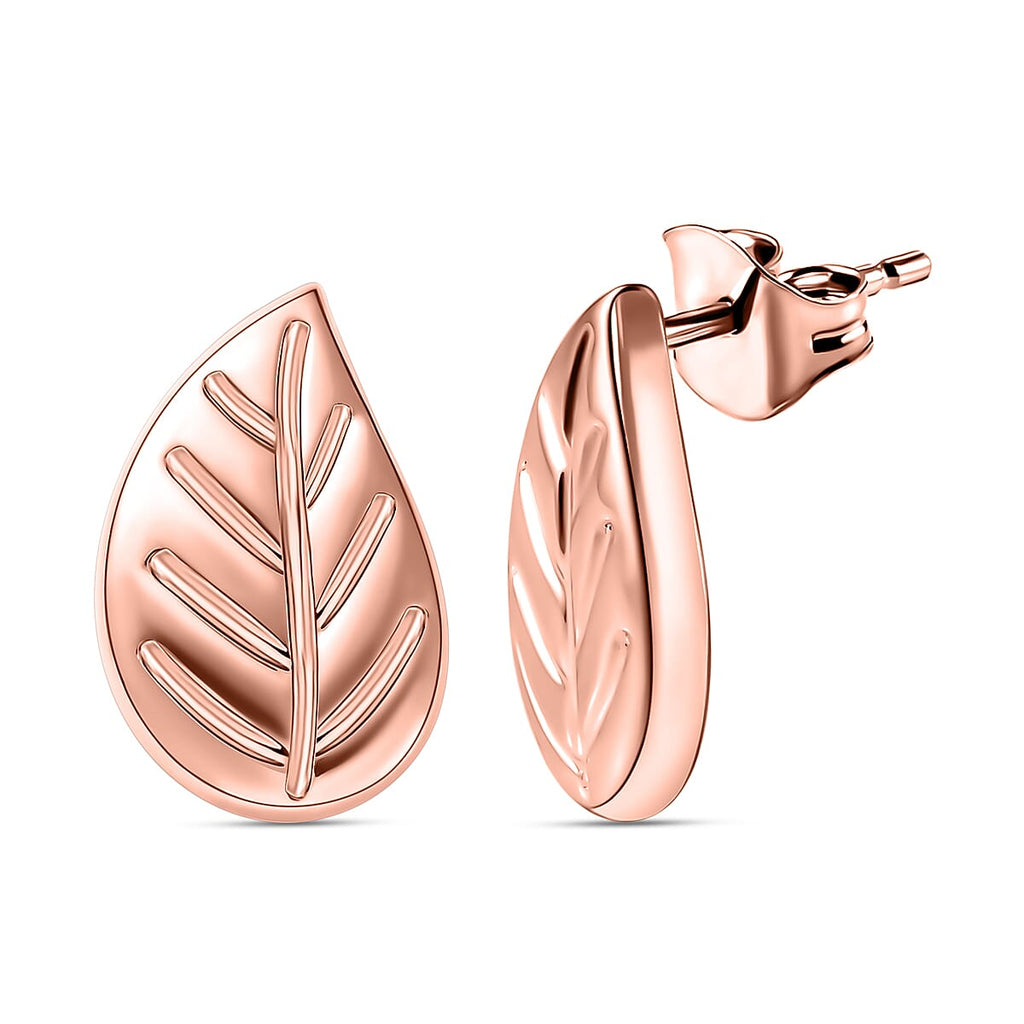 18K Rose Gold Vermeil Plated Sterling Silver Leaf Stud Earrings (with Push Back)