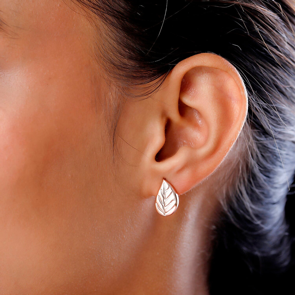 18K Rose Gold Vermeil Plated Sterling Silver Leaf Stud Earrings (with Push Back) 7533045 2