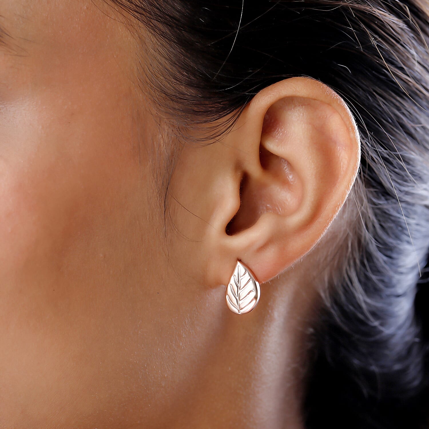 18K Rose Gold Vermeil Plated Sterling Silver Leaf Stud Earrings (with Push Back) 7533045 2