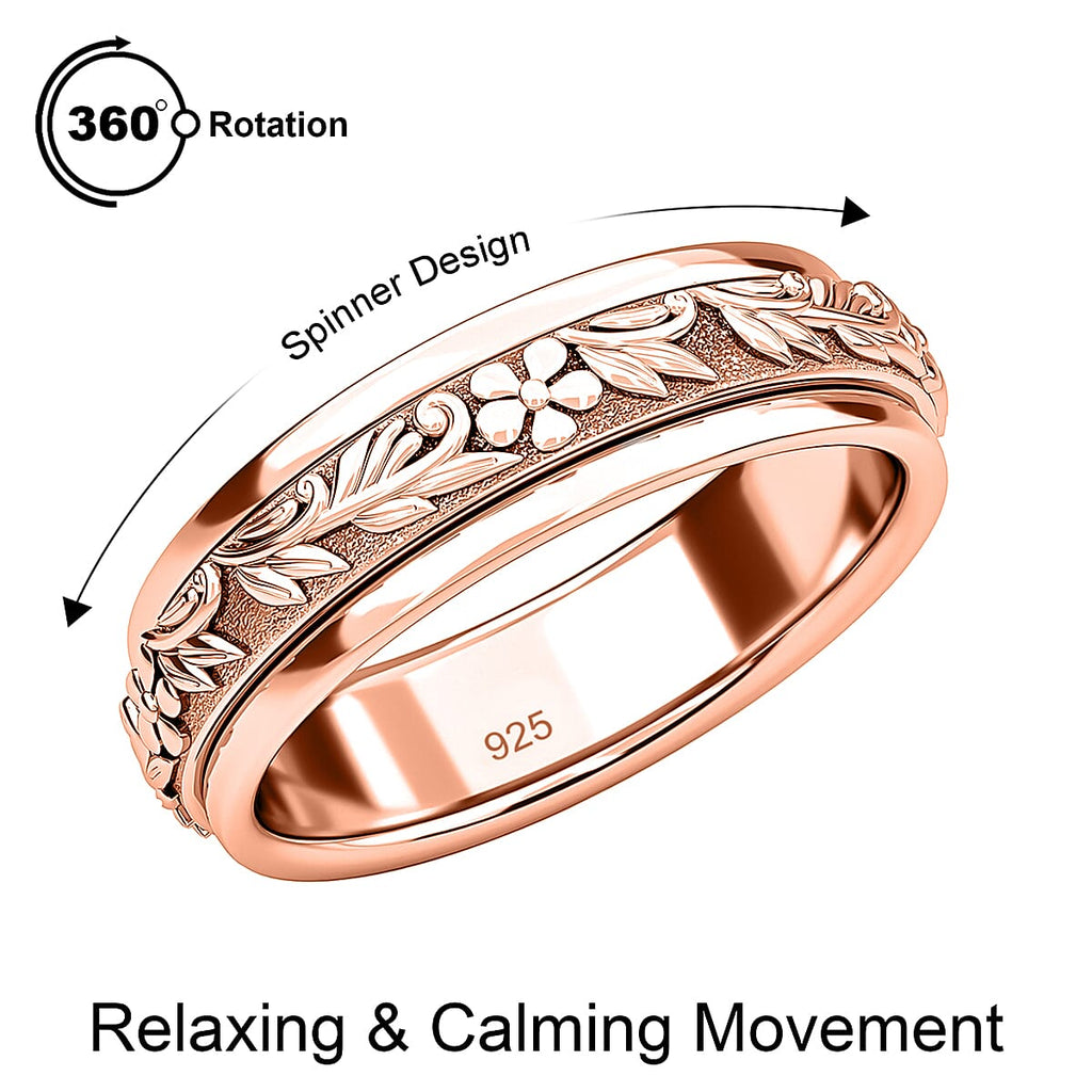 D'Joy - Floral Vine Spinner Ring in 18K Vermeil Rose Gold Plated Sterling Silver