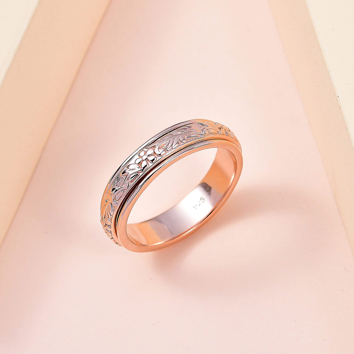 D'Joy - Floral Vine Spinner Ring in 18K Vermeil Rose Gold Plated Sterling Silver 7486715 2