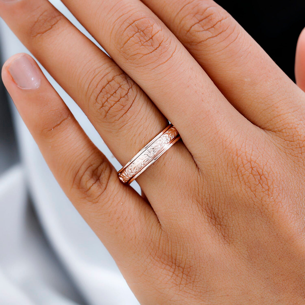 D'Joy - Floral Vine Spinner Ring in 18K Vermeil Rose Gold Plated Sterling Silver 7486715 3