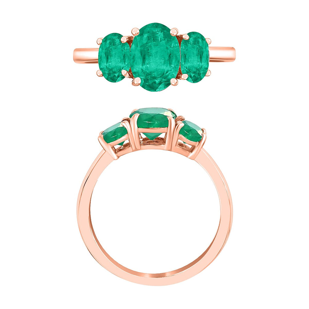 18K Rose Gold   Zambian Emerald  3 Stone Ring 2.40 ct,  Gold Wt. 4 Gms  2.400  Ct.