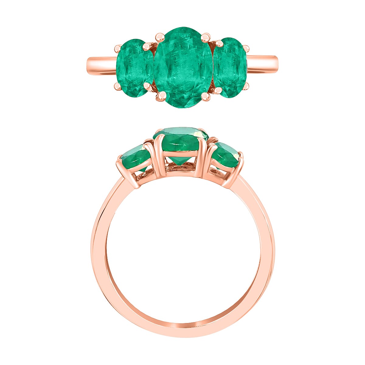 18K Rose Gold Zambian Emerald 3 Stone Ring in Gold Wt. 4 grams, 2.40 Ct 8007418 4