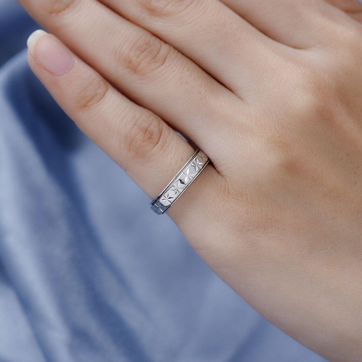 Platinum Overlay Sterling Silver Diamond Cut Spinner Ring 7213892 2