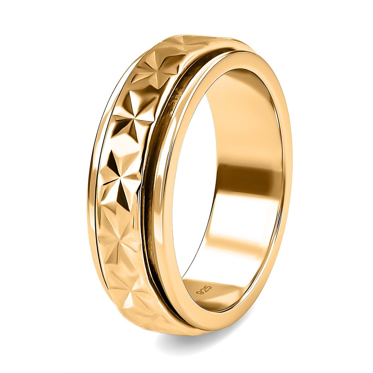 18K Vermeil Yellow Gold Overlay Sterling Silver Diamond Cut Spinner Ring 7213907 7