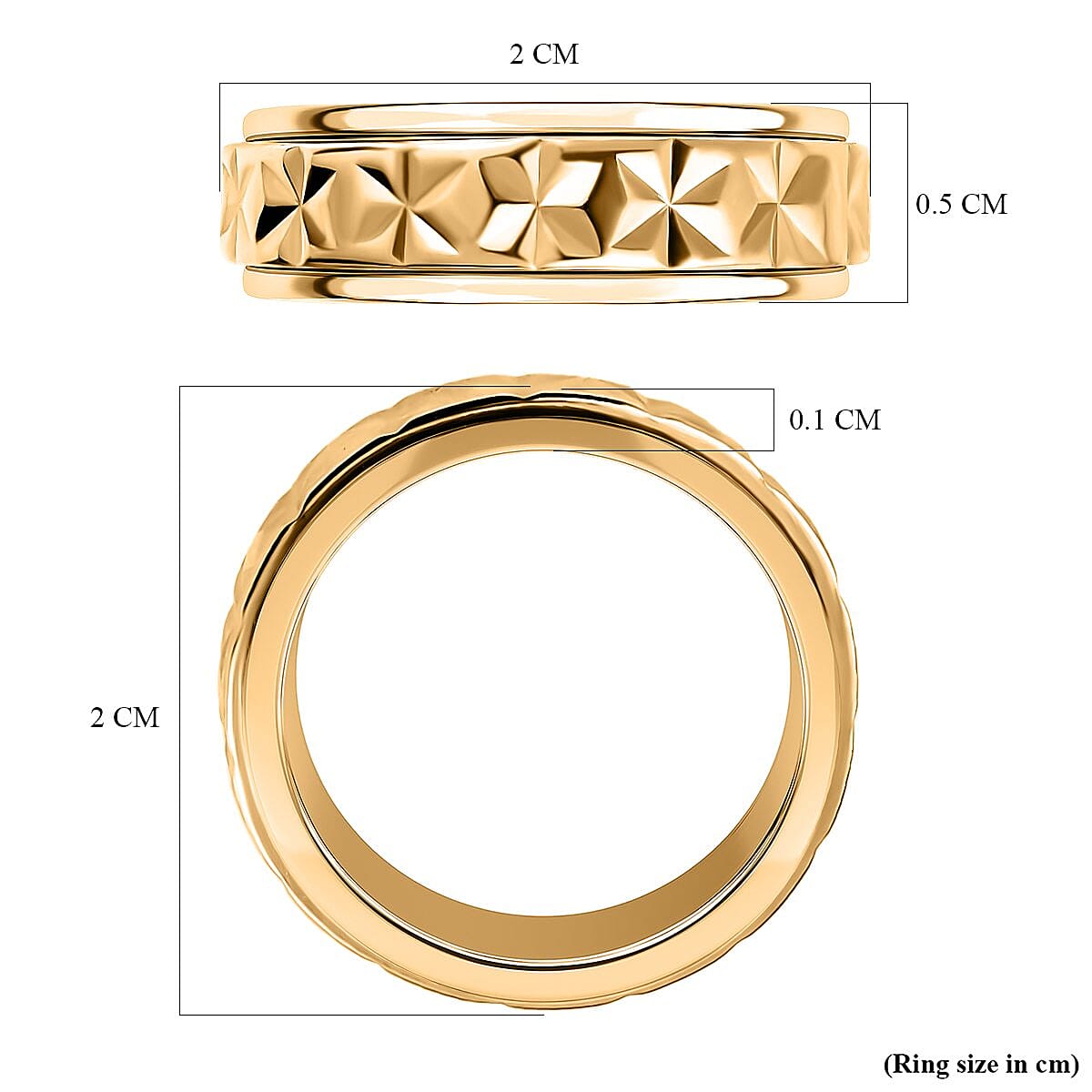18K Vermeil Yellow Gold Overlay Sterling Silver Diamond Cut Spinner Ring 7213907 9