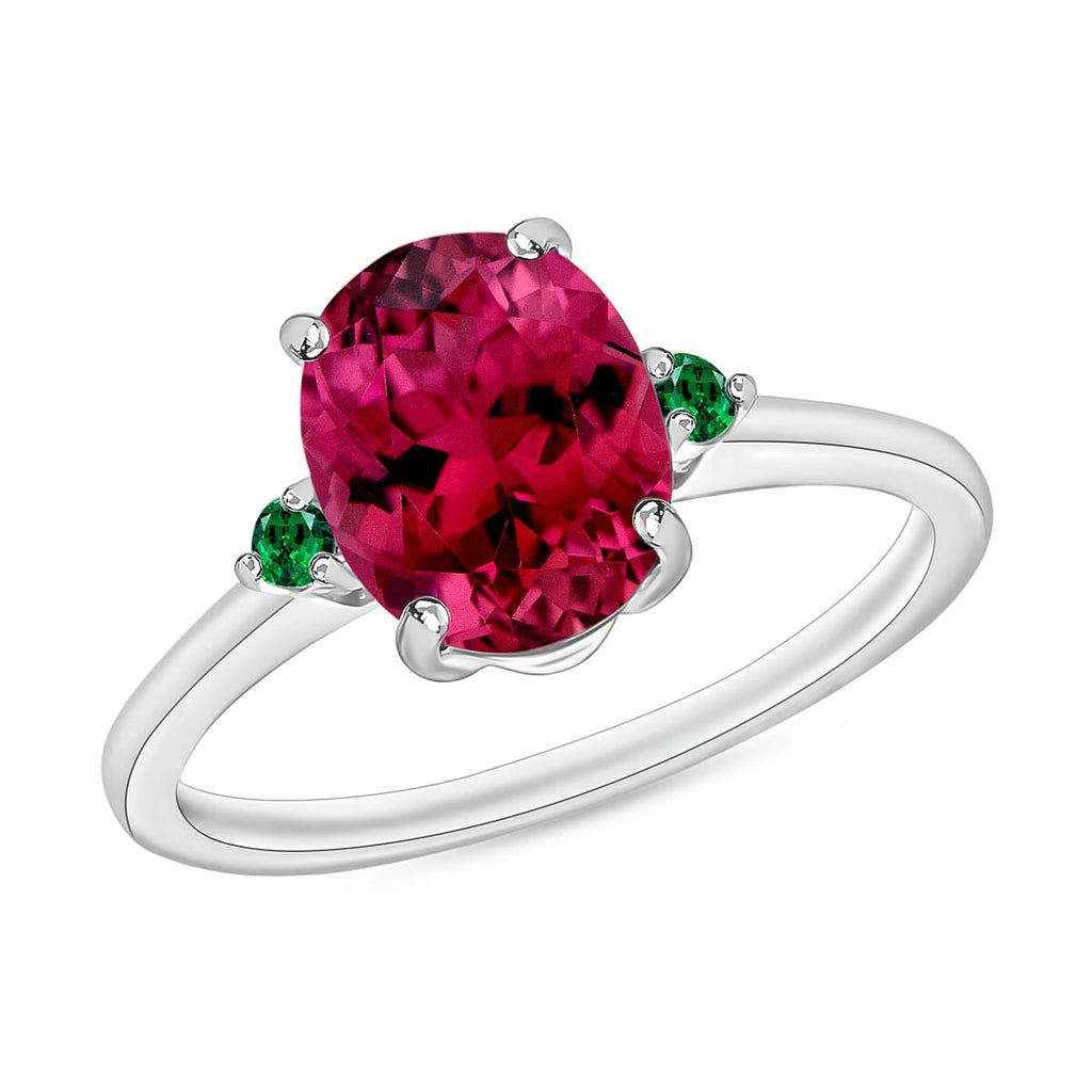 18K W Gold  AAA   Rubellite ,  Colombian Emerald  Main Stone With Side Stone Ring 2.50 ct,  Gold Wt. 5.5 Gms  2.500  Ct.