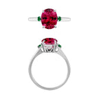 18K W Gold  AAA   Rubellite ,  Colombian Emerald  Main Stone With Side Stone Ring 2.50 ct,  Gold Wt. 5.5 Gms  2.500  Ct.