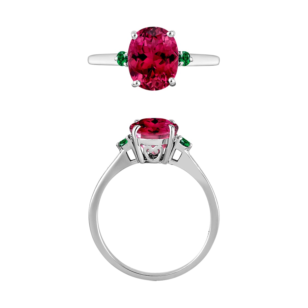18K White Gold AAA Rubellite and Colombian Emerald Classic Solitaire Ring in Gold Wt. 5.5 grams, 2.50 Ct 8005715 3