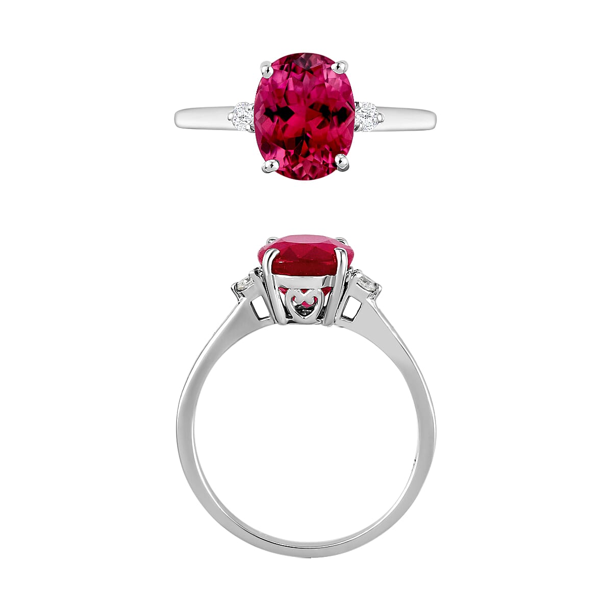 18K White Gold AAA Rubellite and White Diamond SI Classic Solitaire Ring in Gold Wt. 5.5 grams, 2.50 Ct 8004525 3