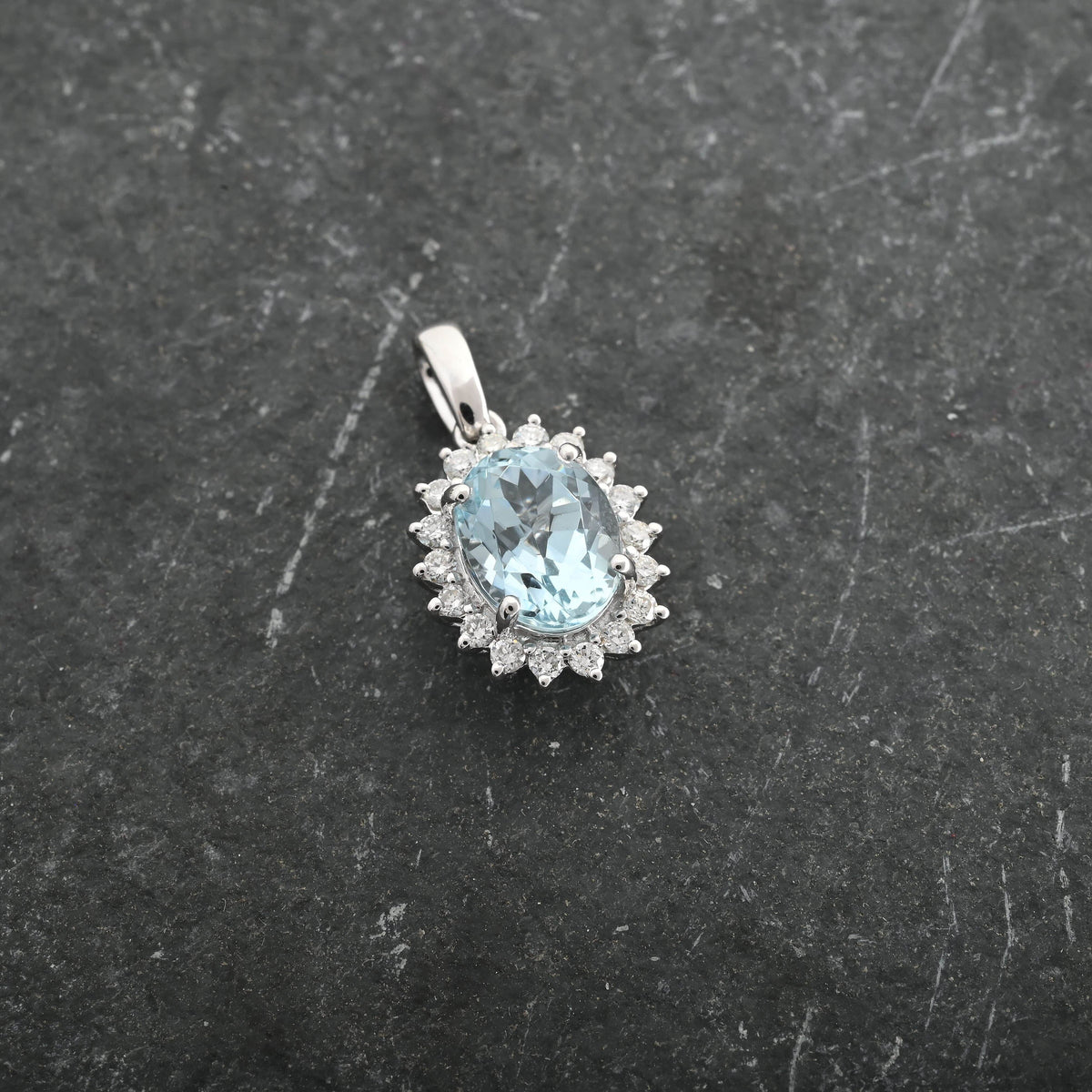 Appraised and Certified 1.4 Ct. Santamaria Aquamarine, Diamond Halo Pendant in 18K White Gold 7737160 1