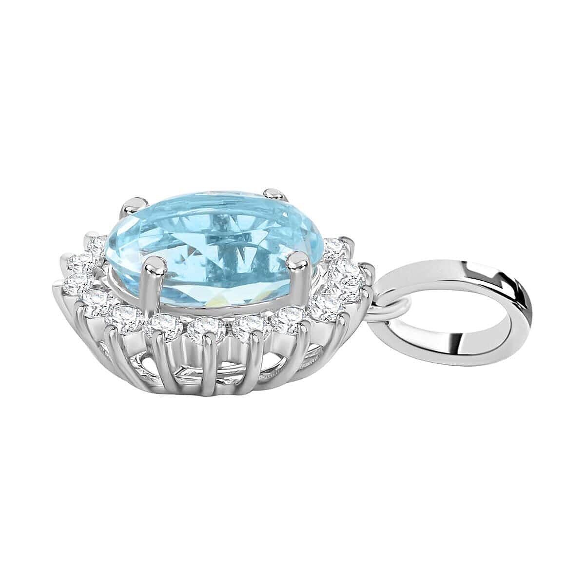Appraised and Certified 1.4 Ct. Santamaria Aquamarine, Diamond Halo Pendant in 18K White Gold 7737160 3
