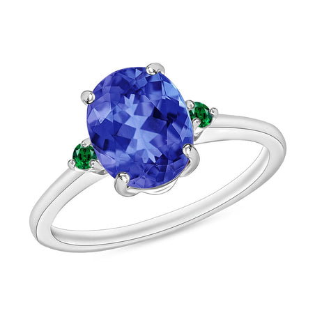 18K White Gold AAA Tanzanite and Colombian Emerald Classic Solitaire Ring in Gold Wt. 5.5 grams, 2.10 Ct 8005478 1