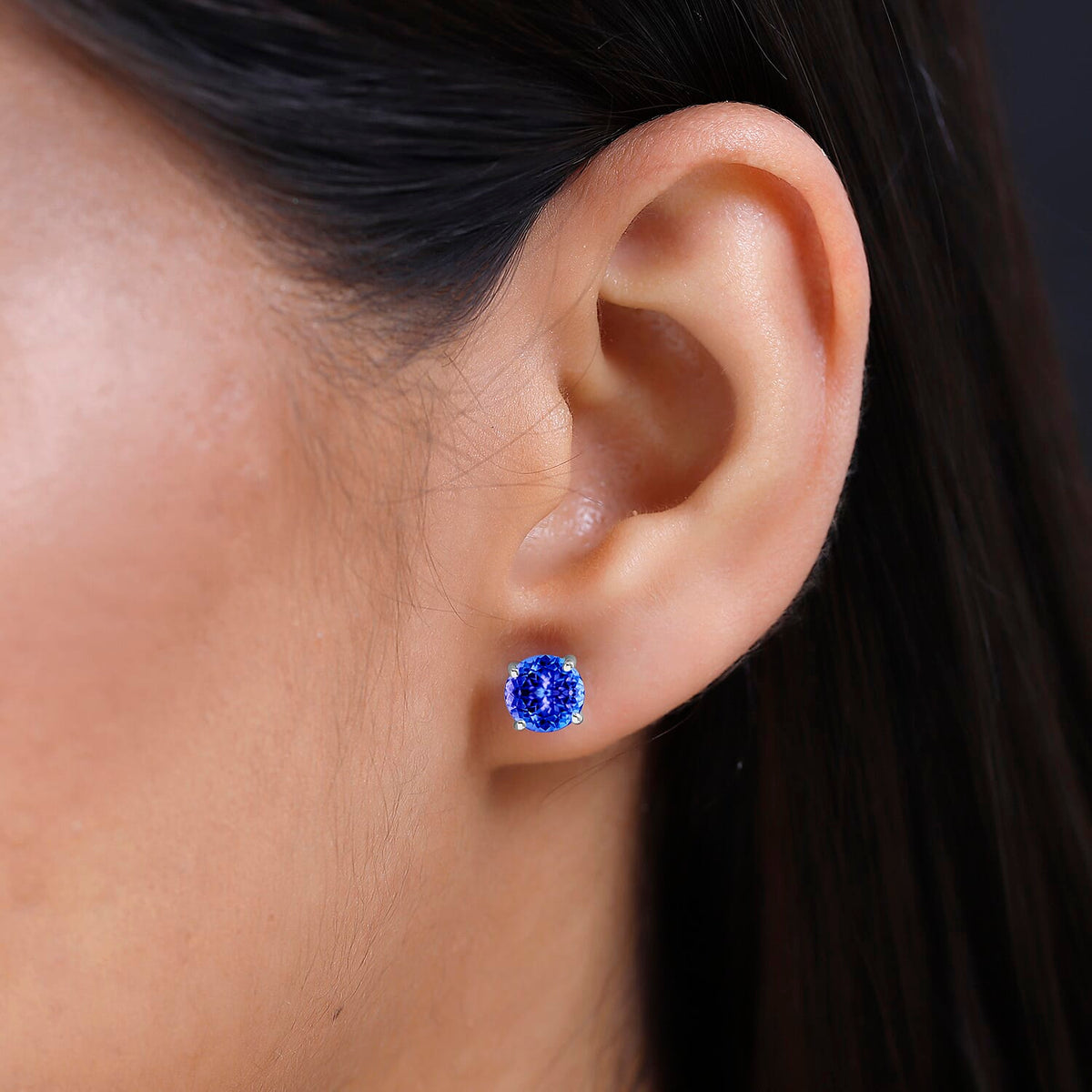 18K White Gold AAA Tanzanite Solitaire Stud Push Post Earrings 2.90 ct. 8000450 1