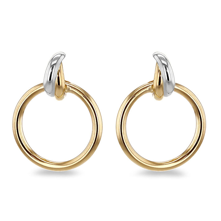 ILIANA 18K Two Colour Gold Yellow and White Gold Bail with Circle Stud Earrings 7343040 1