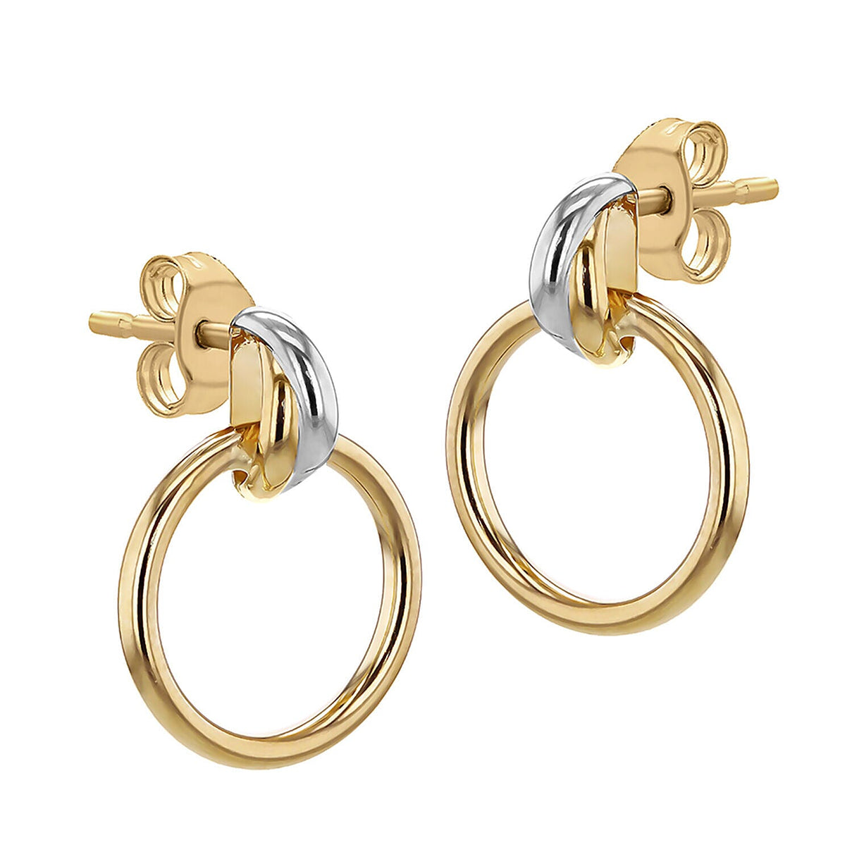 ILIANA 18K Two Colour Gold Yellow and White Gold Bail with Circle Stud Earrings 7343040 1