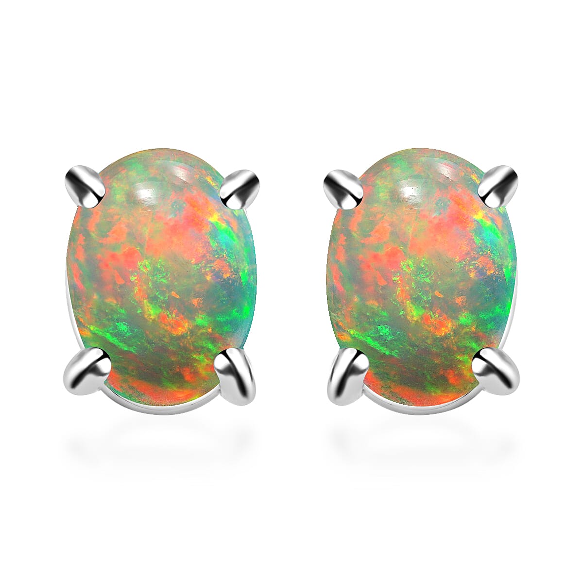 18K White Gold Ethiopian Opal Solitaire Stud Push Post Earring in Gold Wt. 2.5 grams, 1.160 Ct 8000676 0