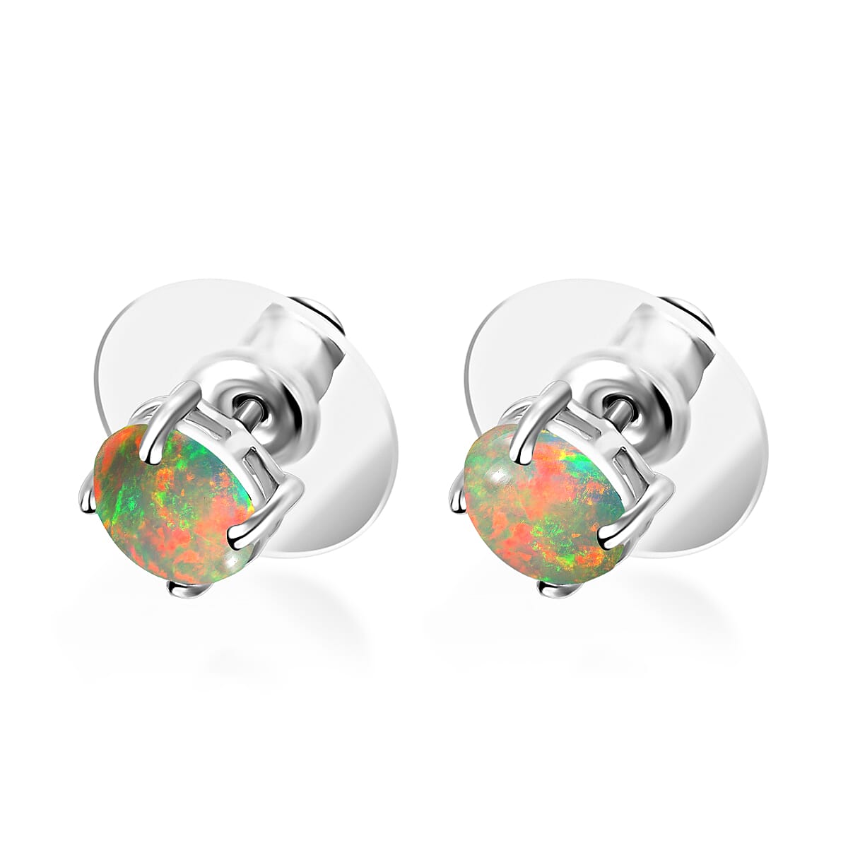 18K White Gold Ethiopian Opal Solitaire Stud Push Post Earring in Gold Wt. 2.5 grams, 1.160 Ct 8000676 2